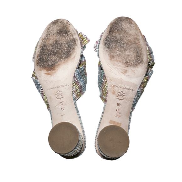 Loeffler Randall Emilia Metallic Pleated Bow Slides Mules Heels Sandals Size 8.5 - Picture 7 of 8